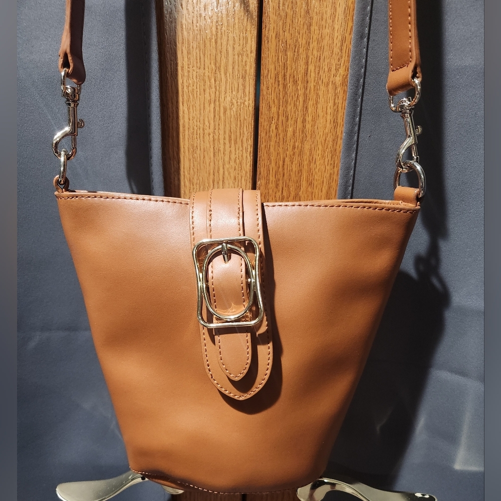 Talbots Cognac Brown Crossbody with Gold Buckle
